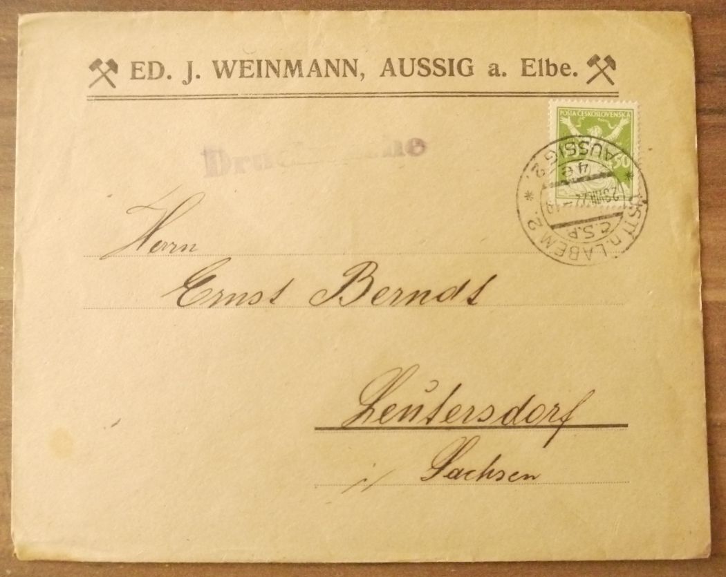 Firmenbrief Böhmen ED J Weinmann Aussig a Elbe