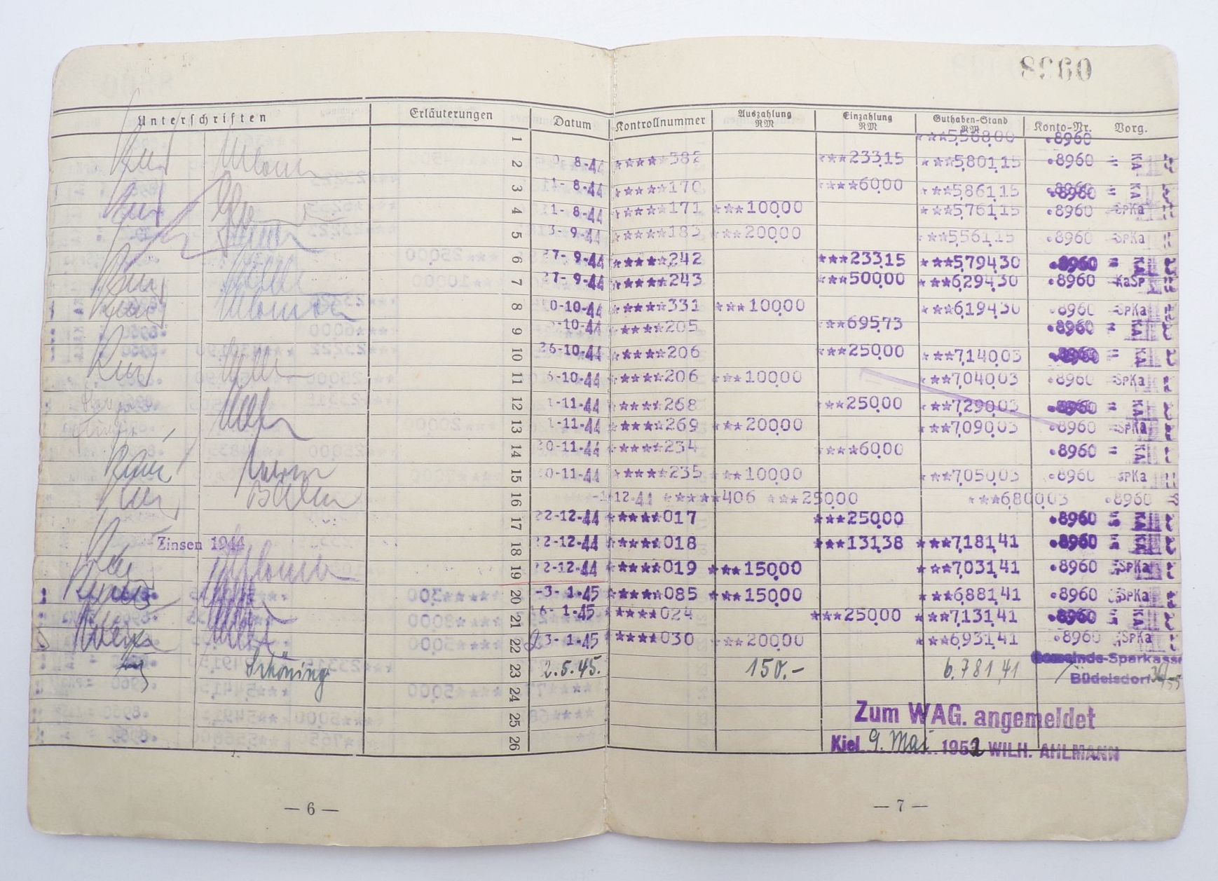 Sparkassenbuch Königsberg Preussen 1943 bis 1945 Sparkassenbuch Königsberg Preussen 1943 bis 1945