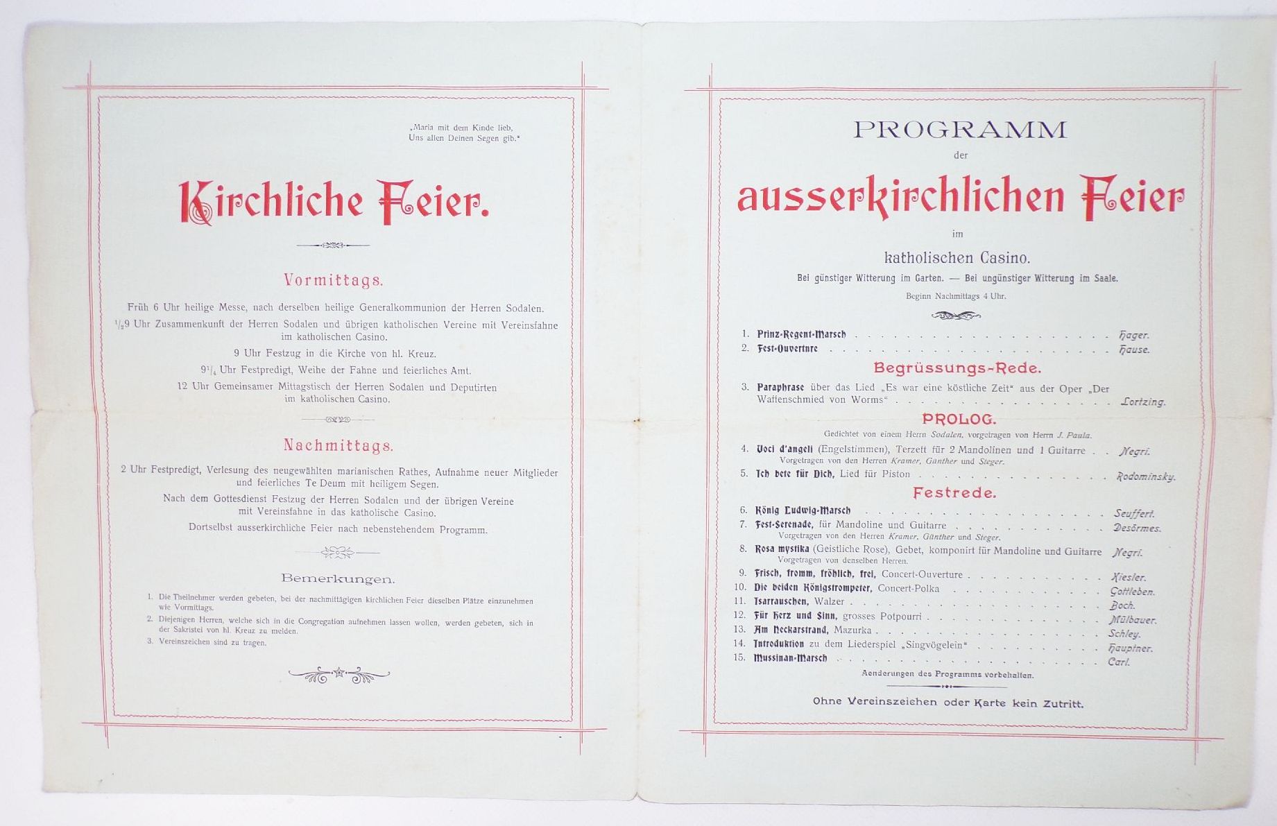 Ausgburg Programm Marianische Bürger Congregation 1901 Haupt und Titular Fest