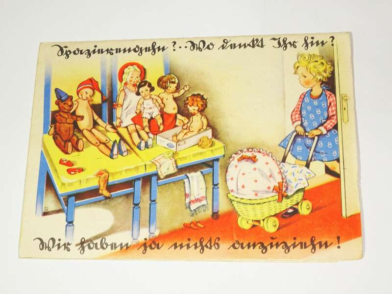 Alte Nadelmappe Kinder Nähstube 1930er Süttlerin Puppen Pop Up 3 D