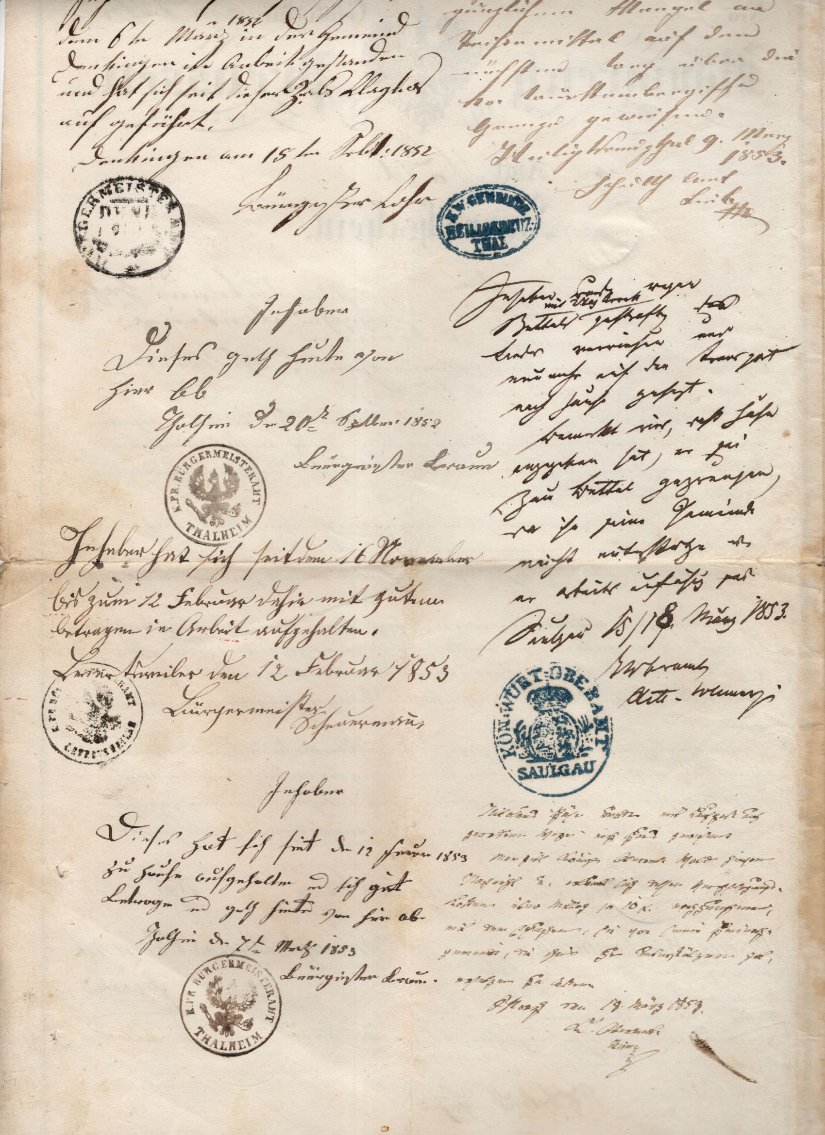 Heimatschein Königreich Preussen 1852 Ausweis Heimatschein Königreich Preussen 1852 Ausweis