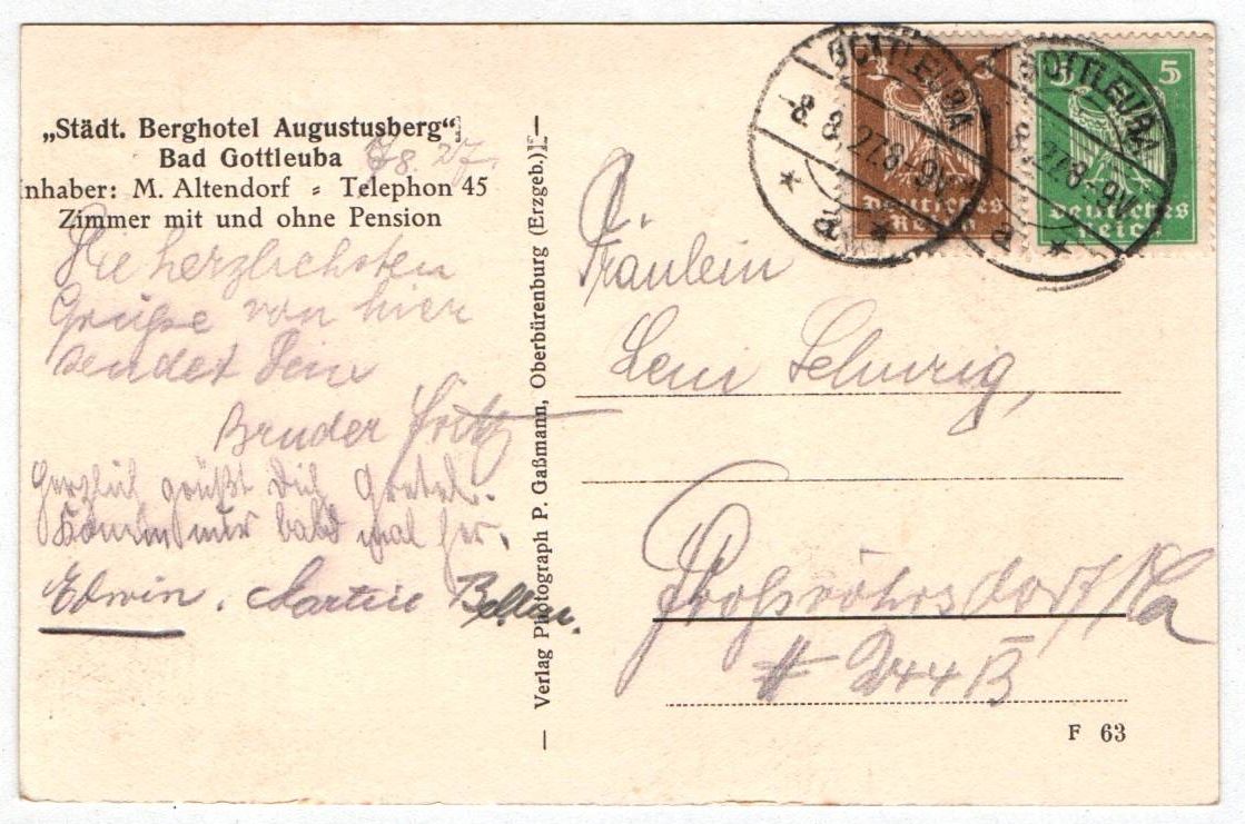 Ak Bad Gottleuba Städtisches Berghotel Augustusberg 1927 Ak Bad Gottleuba Städtisches Berghotel Augustusberg 1927