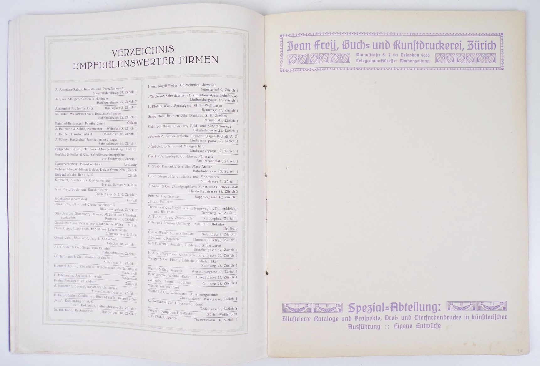 Schreibmappe 1916 Jean Frey Zürich Buchdruckerei Reklame 
