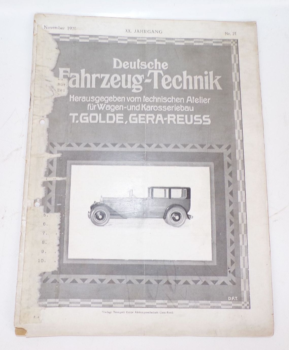 Deutsche Fahrzeug Technik 1926 Zeitschriften Automobil KFZ Oldtimer 