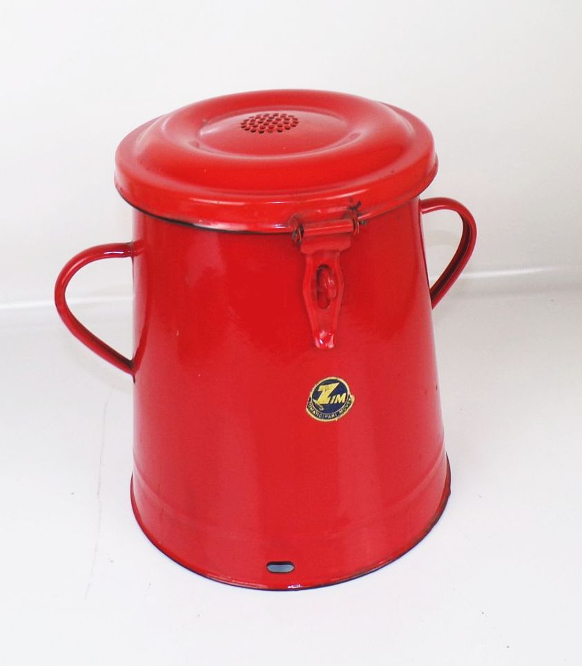 Alter Emaille Behälter Zwiebeltopf Vorratsbehälter Rot Vintage 