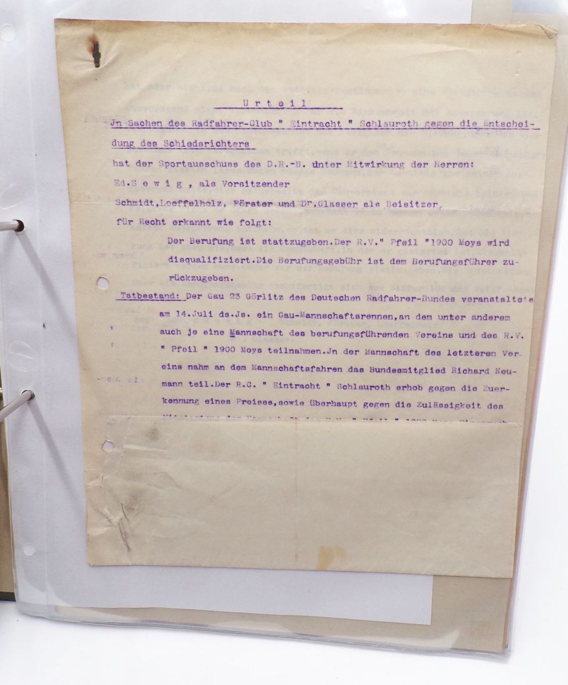 Ordner Dokumente Görlitz Schlauroth Radfahrerverein um 1900