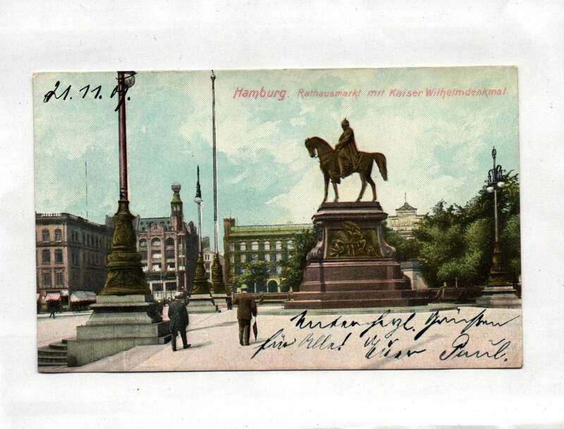 Ak Hamburg Rathausmarkt mit Kaiser Wilhelmdenkmal 1909