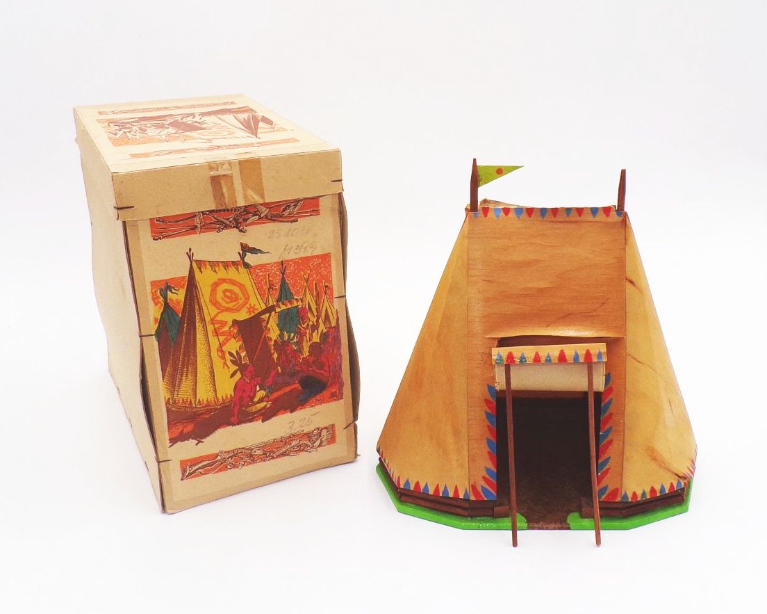 Altes Indianer Wigwam Indianerzelt mit Originalkarton DDR Spielzeug 