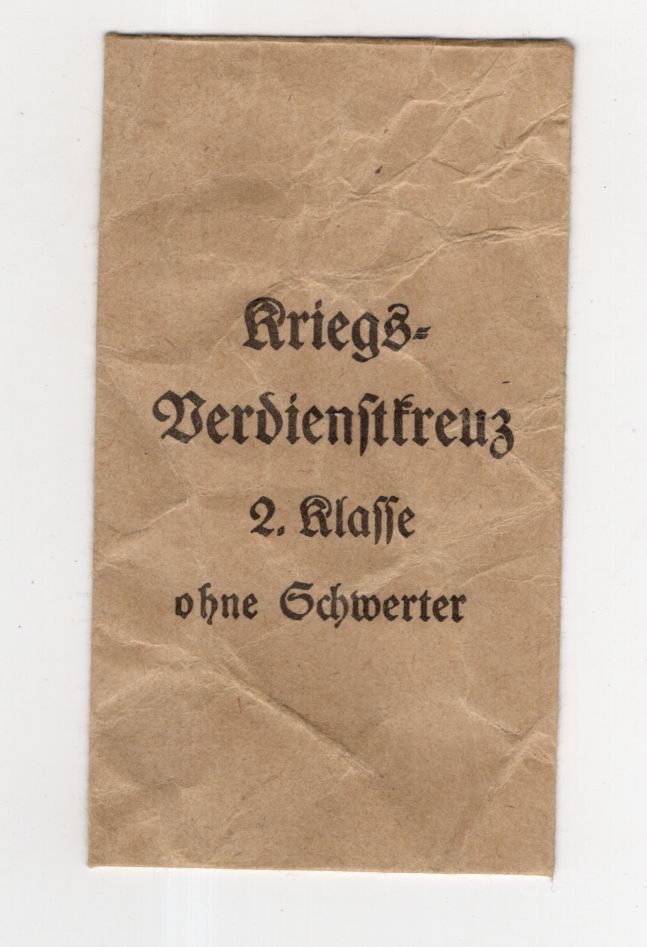 Alte Verleihungstüte Kriegsverdienstkreuz 2 Klasse ohne Schwerter