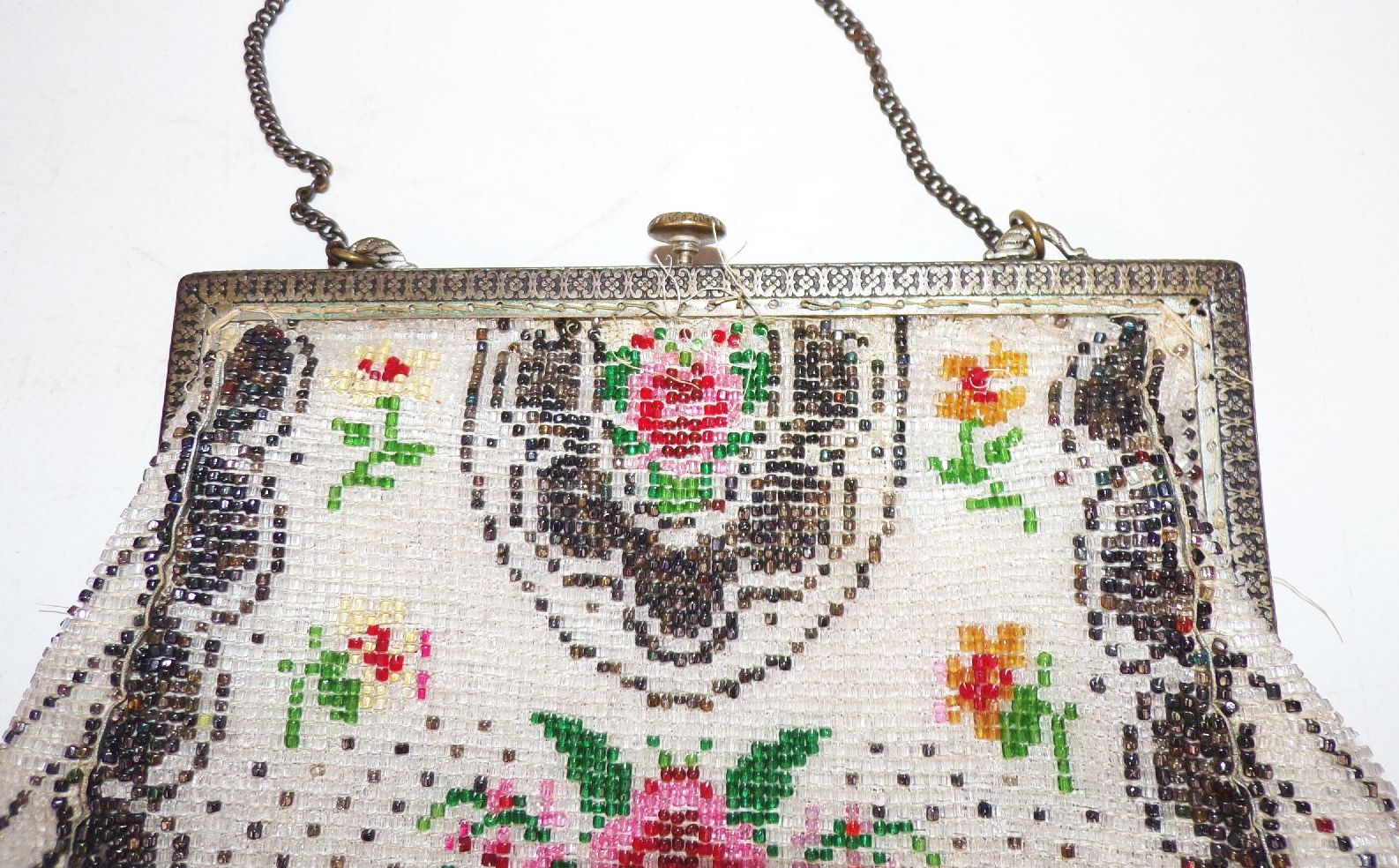 Alte Handtasche Strassperlen Abendtasche Rosen Vintage 1910 er 