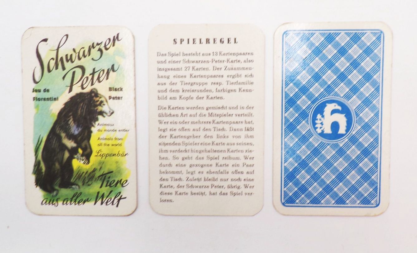 Schwarzer Peter Kartenspiel Tiere aus aller Welt 1 Teil Richard Hauenstein 1957