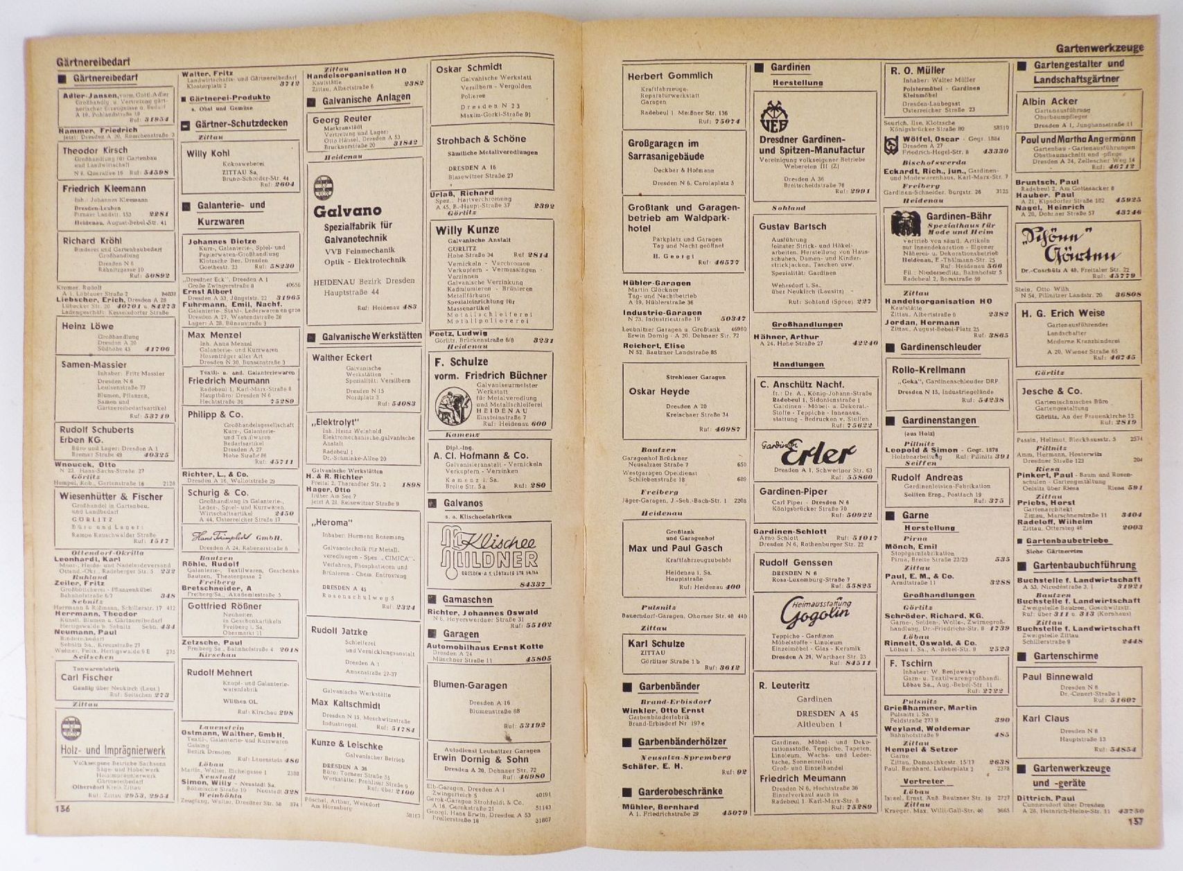 Branchen Fernsprechbuch Oberpostdirektion Dresden 1950 Branchen Fernsprechbuch Oberpostdirektion Dresden 1950