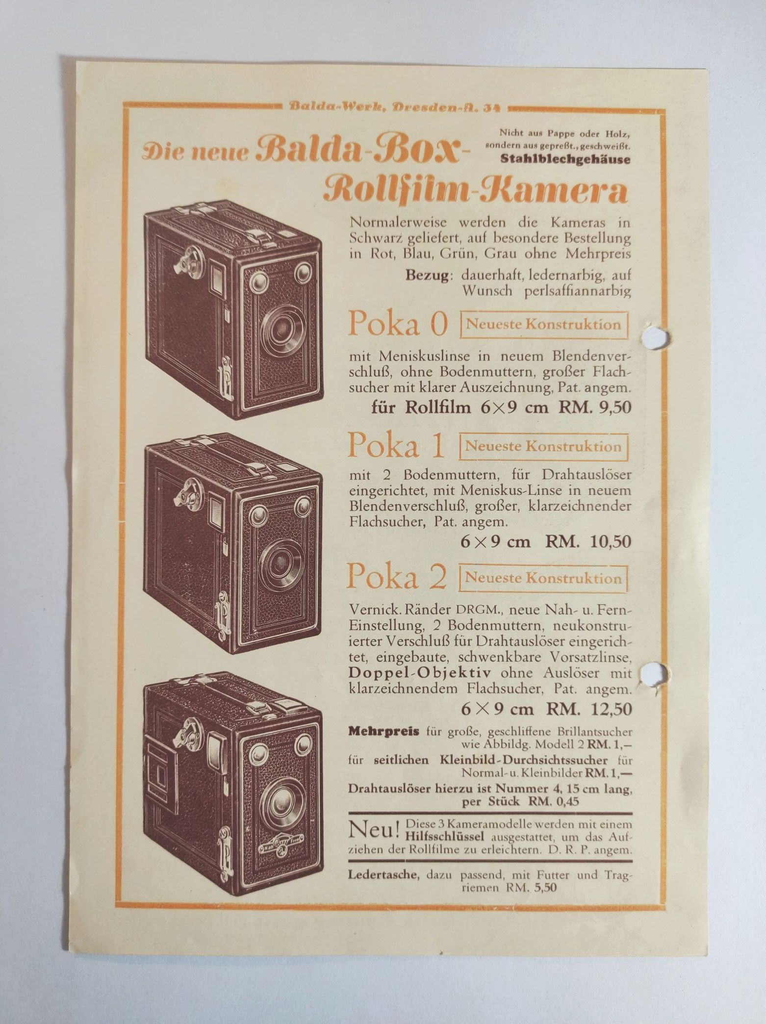 Balda Box Rollfilm Kamera Pokarelle alter Kamera Prospekt Dresden