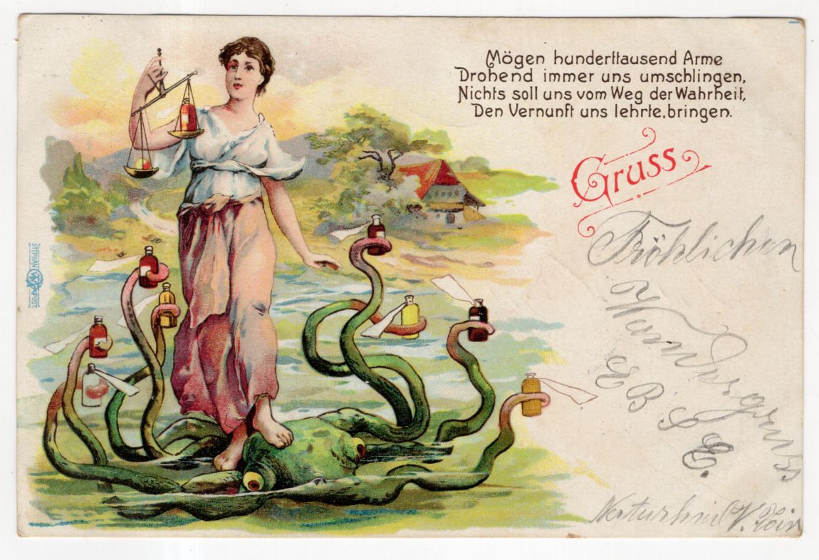 Litho Ak Frau mit Kraken Oktopus 1907 Trinken Alkohol Genuss