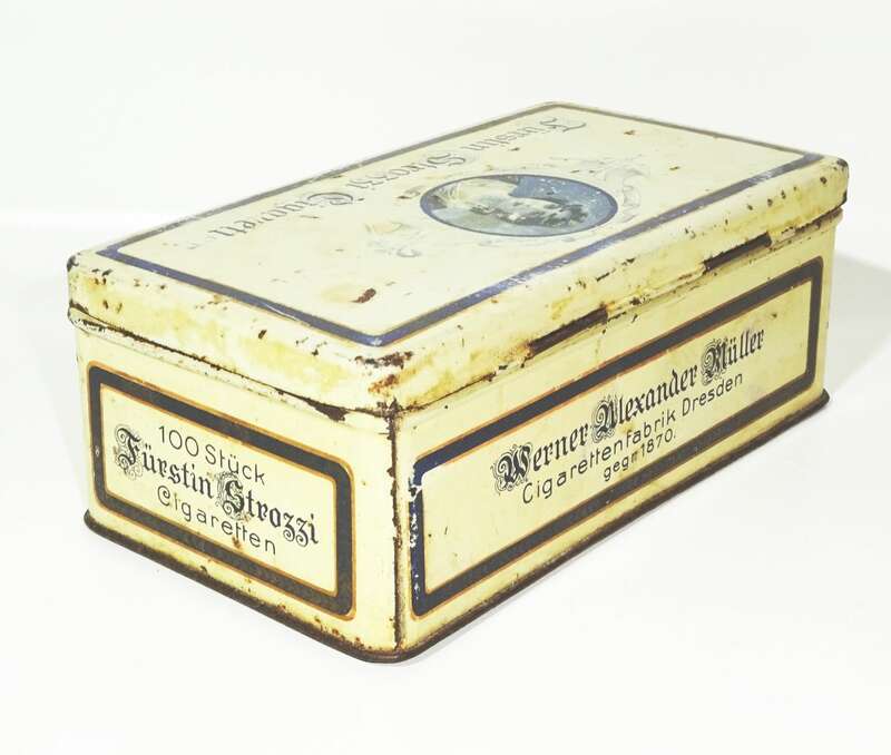 Alte Blechdose Fürstin Strozzi Cigaretten Müller Zigarettenfabrik Dresden 1910er