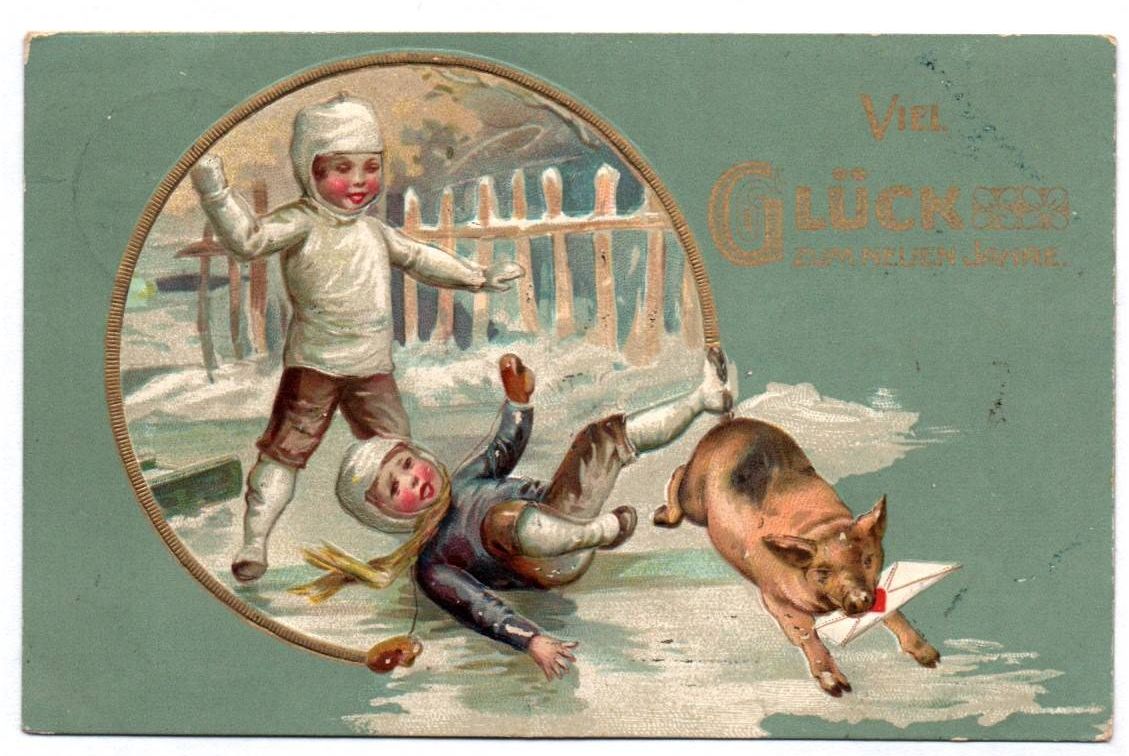 Ak wildes Glücksschwein Kinder Viel Glück im neuen Jahr 1910