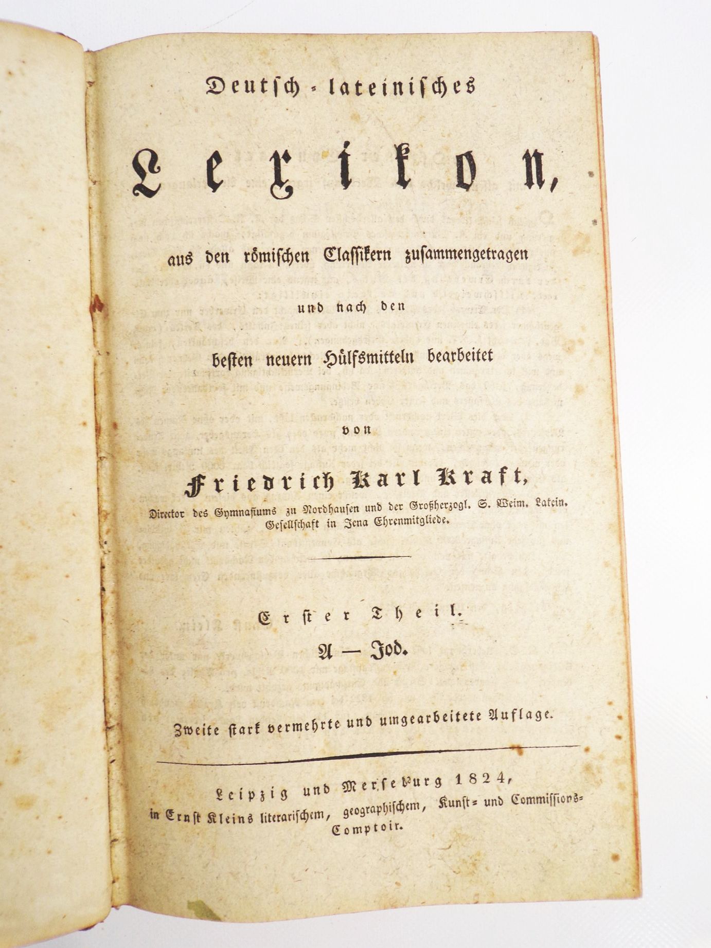 Deutsch Lateinisches Lexikon 1825 Friedrich Karl Kraft 2 Bände Halbleder