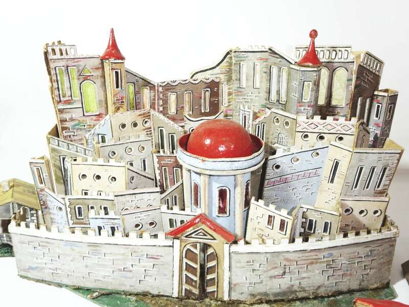 Uralt Jerusalem aus Pappe um 1900 Weihnachten Deko 