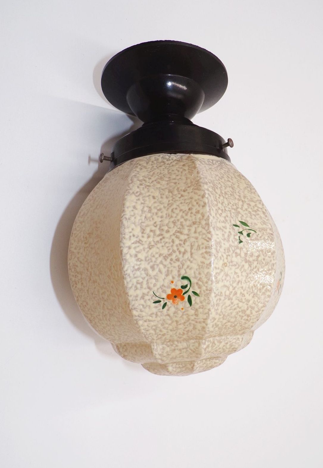 Alte Deckenleuchte Art Deco Glas Bakelit 1930 er Geblümte Lampe