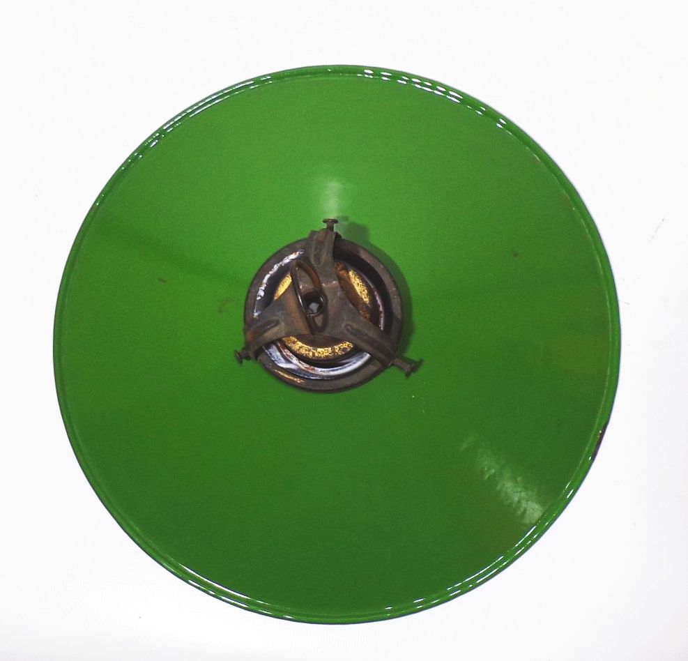 Alte Emaille Deckenlampe Grün Weiss Fabrikleuchte Pendellampe E27 vintage