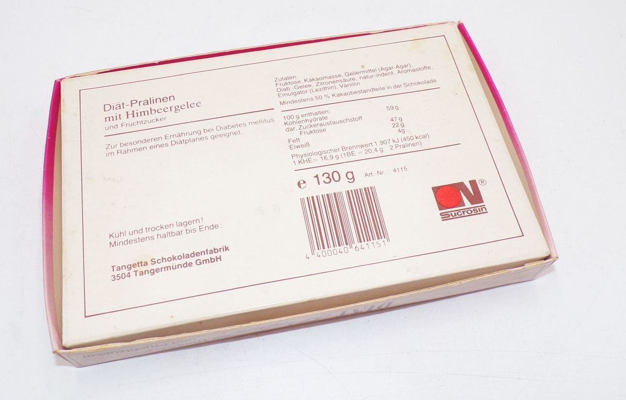 Alte DDR Pralinenschachtel Tangetta Diät Pralinen mit Himbeergelee