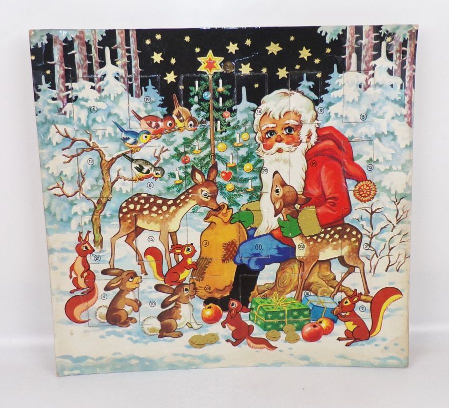 Alter DDR Adventskalender zum Selbstbefüllen 1970 er Weihnachtsmann Tiere