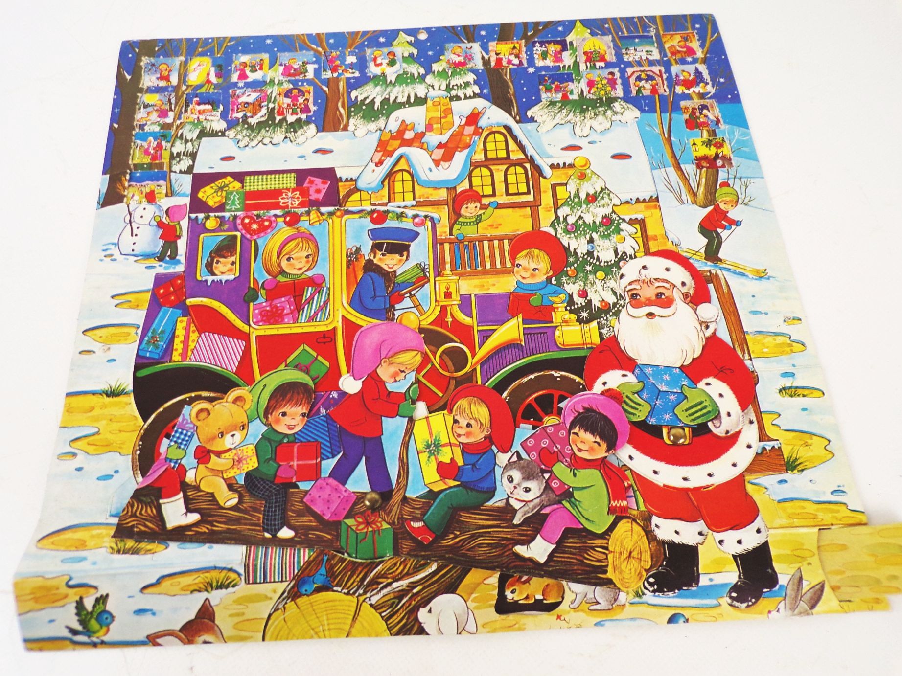 Alter Adventskalender Weihnachtsmann Automobil Kinder Retro Bildinhalt