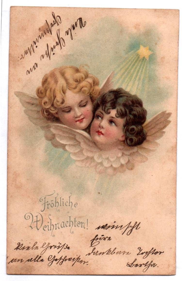 Postkarte zwei Engel Putto Fröhliche Weihnachten 1900