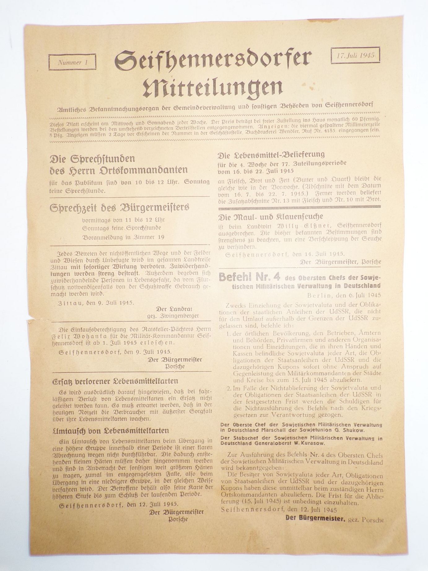 Seifhennersdorf Mitteilungen 1945 Bekanntmachungen 1 bis 11 selten Seifhennersdorf Mitteilungen 1945 Bekanntmachungen 1 bis 11 selten