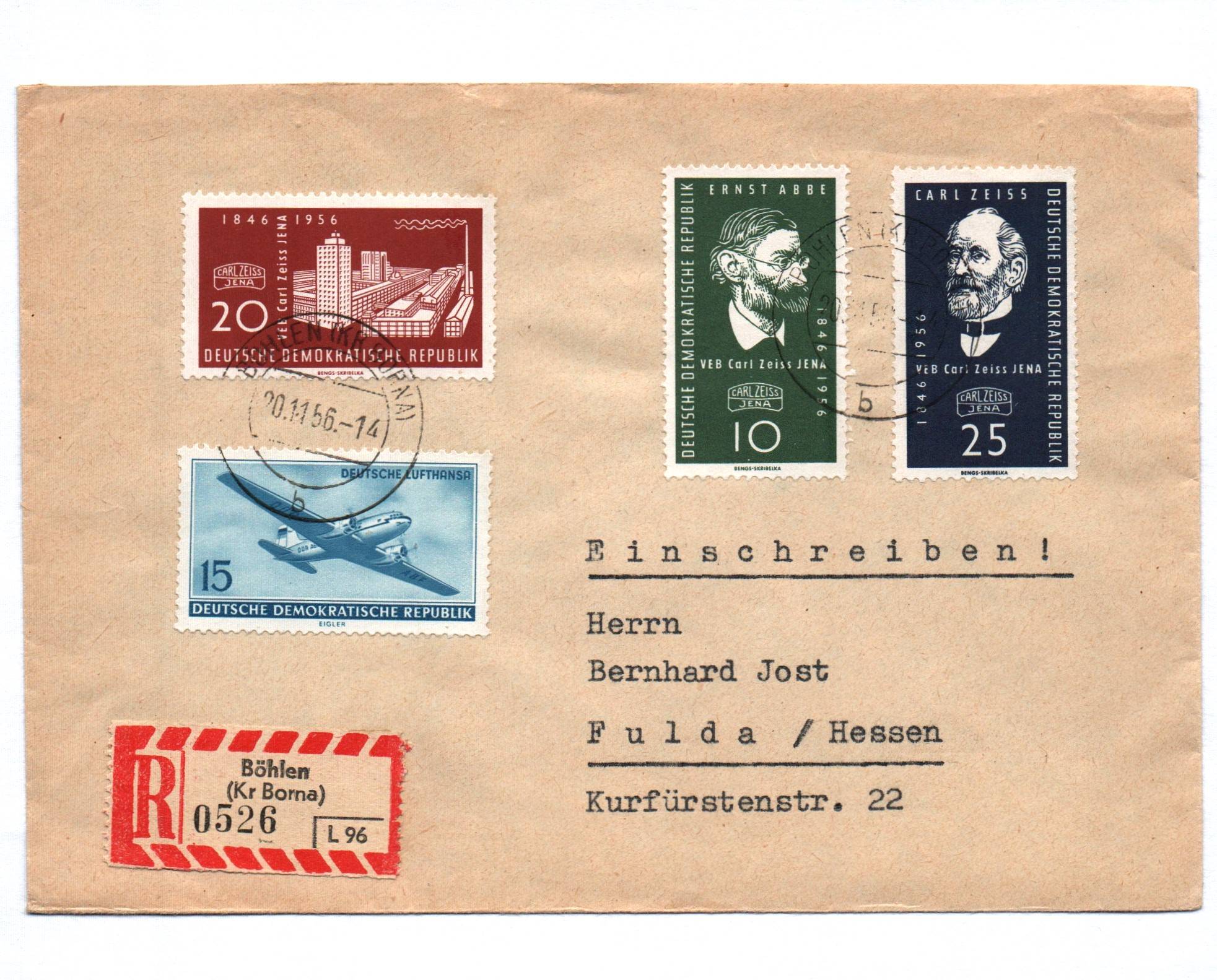 R Brief Böhlen Kreis Borna 1956 Einschreiben