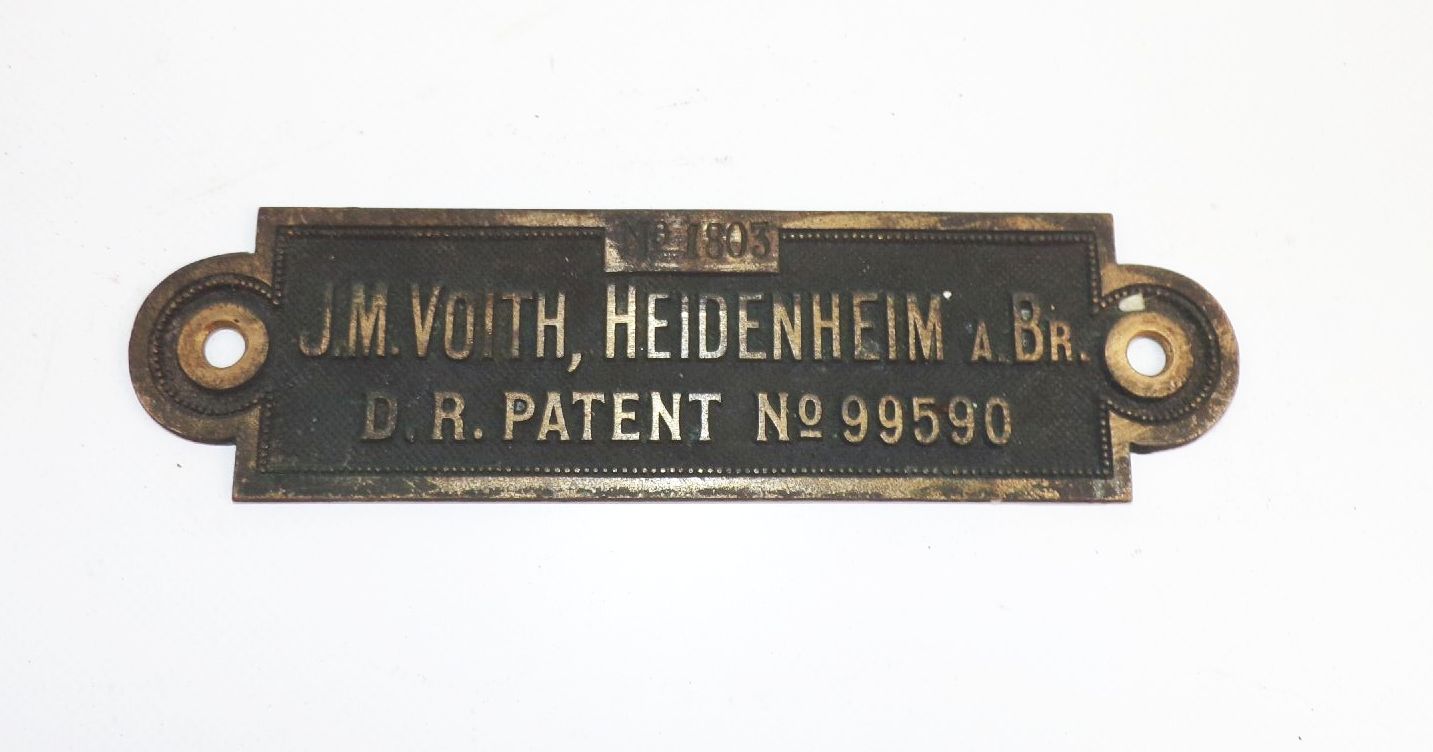 Altes Schild Voith Heidenheim an der Brenz aus Messing um 1910 Maschinen Typenschild
