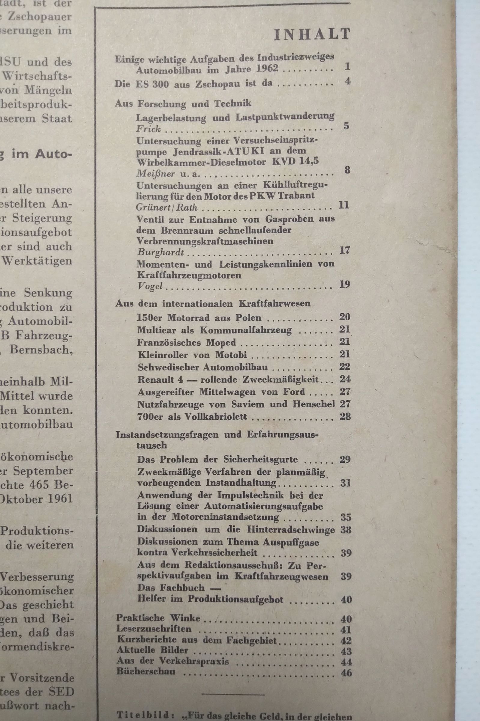 Kraftfahrzeugtechnik Zeitschrift DDR Nr 1 ES300 aus Zschopau ist da 1962 Kraftfahrzeugtechnik Zeitschrift DDR Nr 1 ES300 aus Zschopau ist da 1962