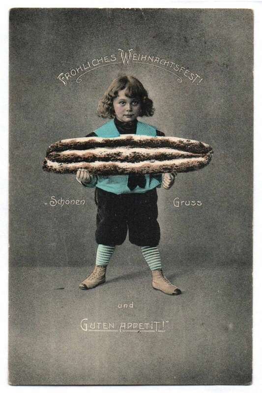 Litho Ak kleiner Bube mit grossen Stollen Weihnachten um 1910