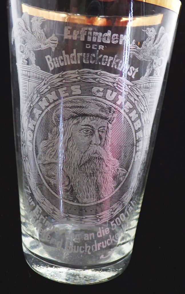 Altes Andenkenglas 500jährige Jubelfeier des Buchdrucker Martin Luther 