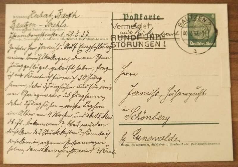 Brief Bautzen Postkarte Deutsches Reich 1937