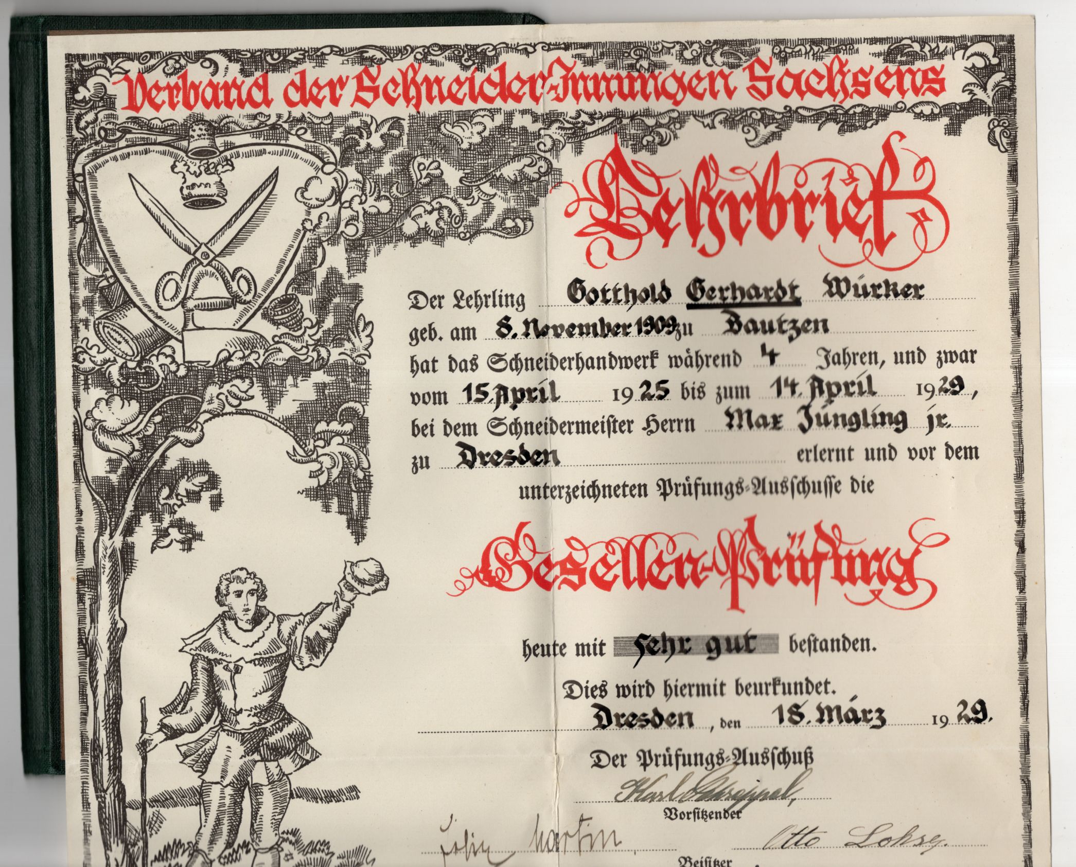 Gesellenbrief 1929 Schneider Dresden