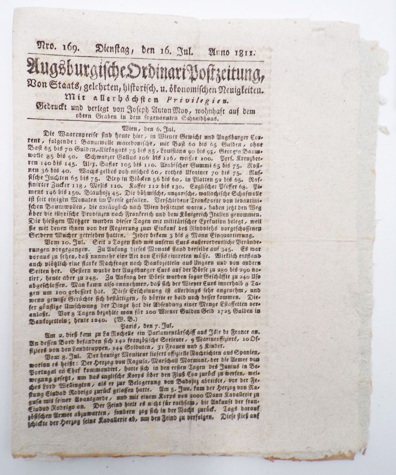 Augsburg Zeitungen ab 1816 bis 1856