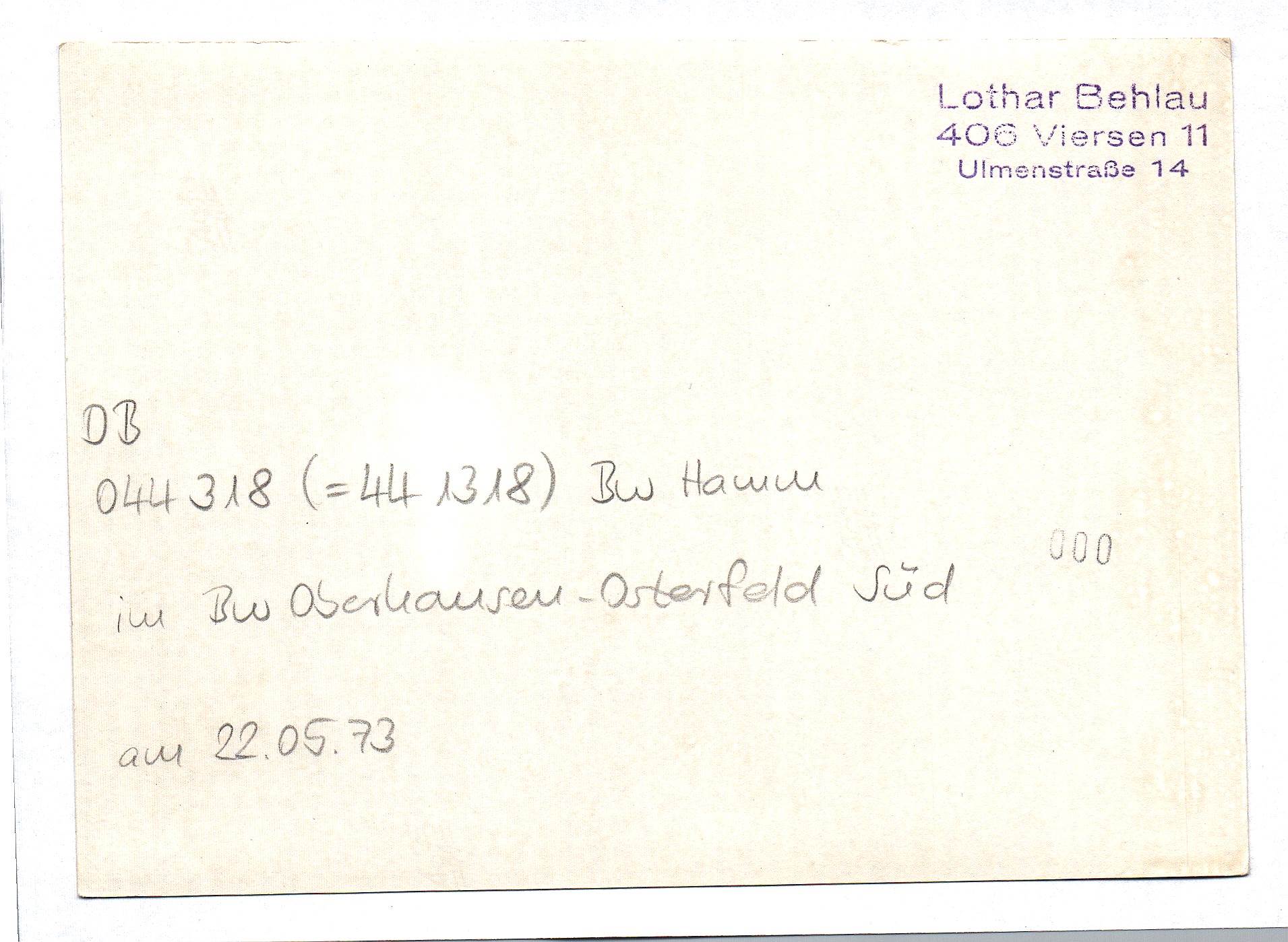 Foto DB Dampflok 044 318-4 Bw Hamm 22.05.1973 im Bw Oberhausen-Osterfeld Süd
