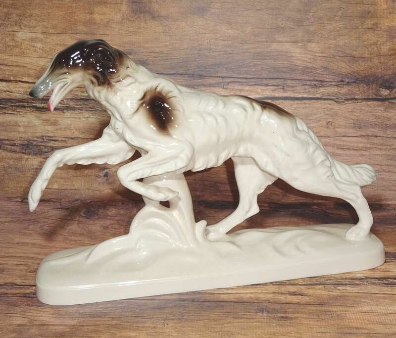 Porzellanfigur Windhund Barsoi Art Deco Hund Hertwig Katzhütte 1930er 