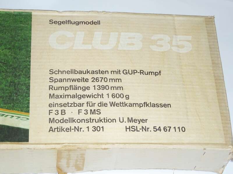DDR Segelflugmodell Club 35 VEB Anker Eisfeld XL Spannweite 2670 mm OVP Modellbau