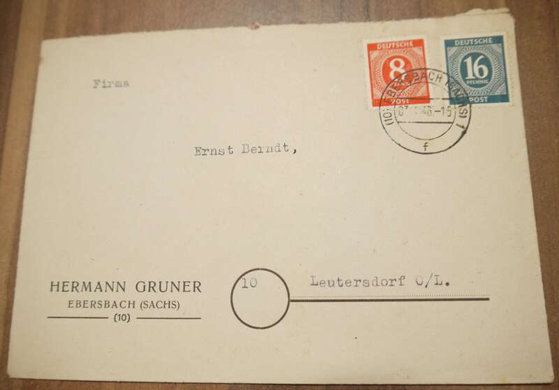 Firmenbrief Hermann Gruner Ebersbach Sachsen 1946 Deutsche Post