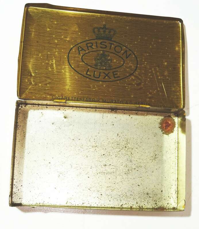 Zigarettenschachtel Ariston Luxe Muratti Berlin Gelb Blechdose 1920er 