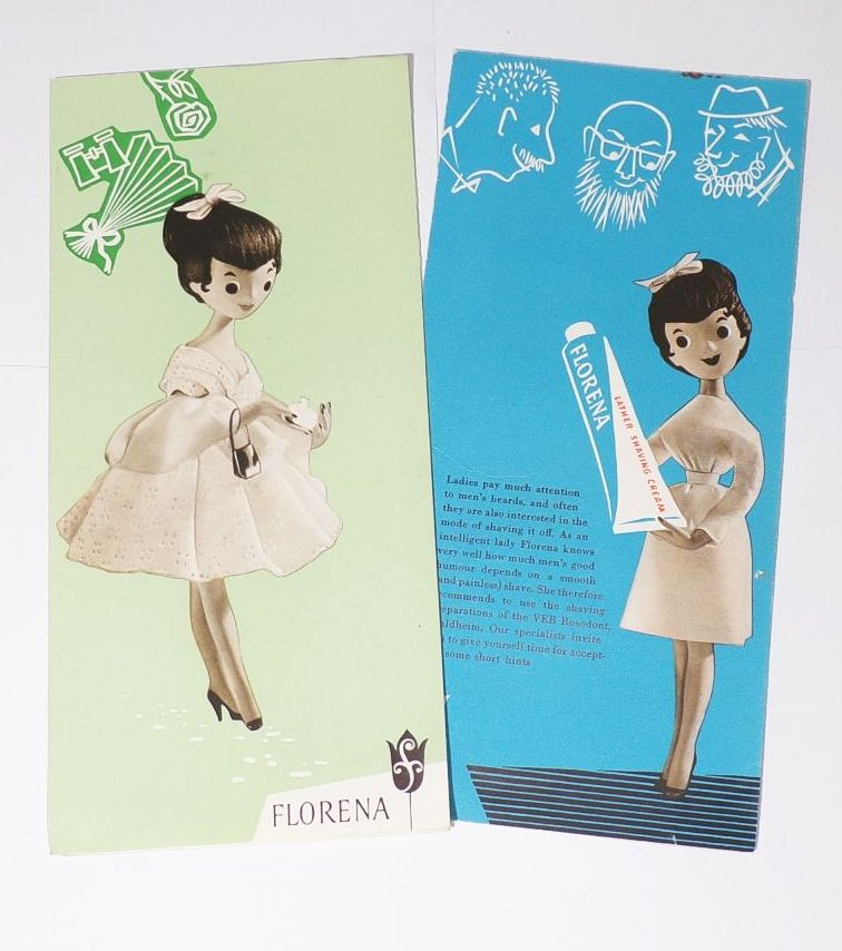 Florena 2 DDR Export Prospekte 1959 Parfum Rasierschaum