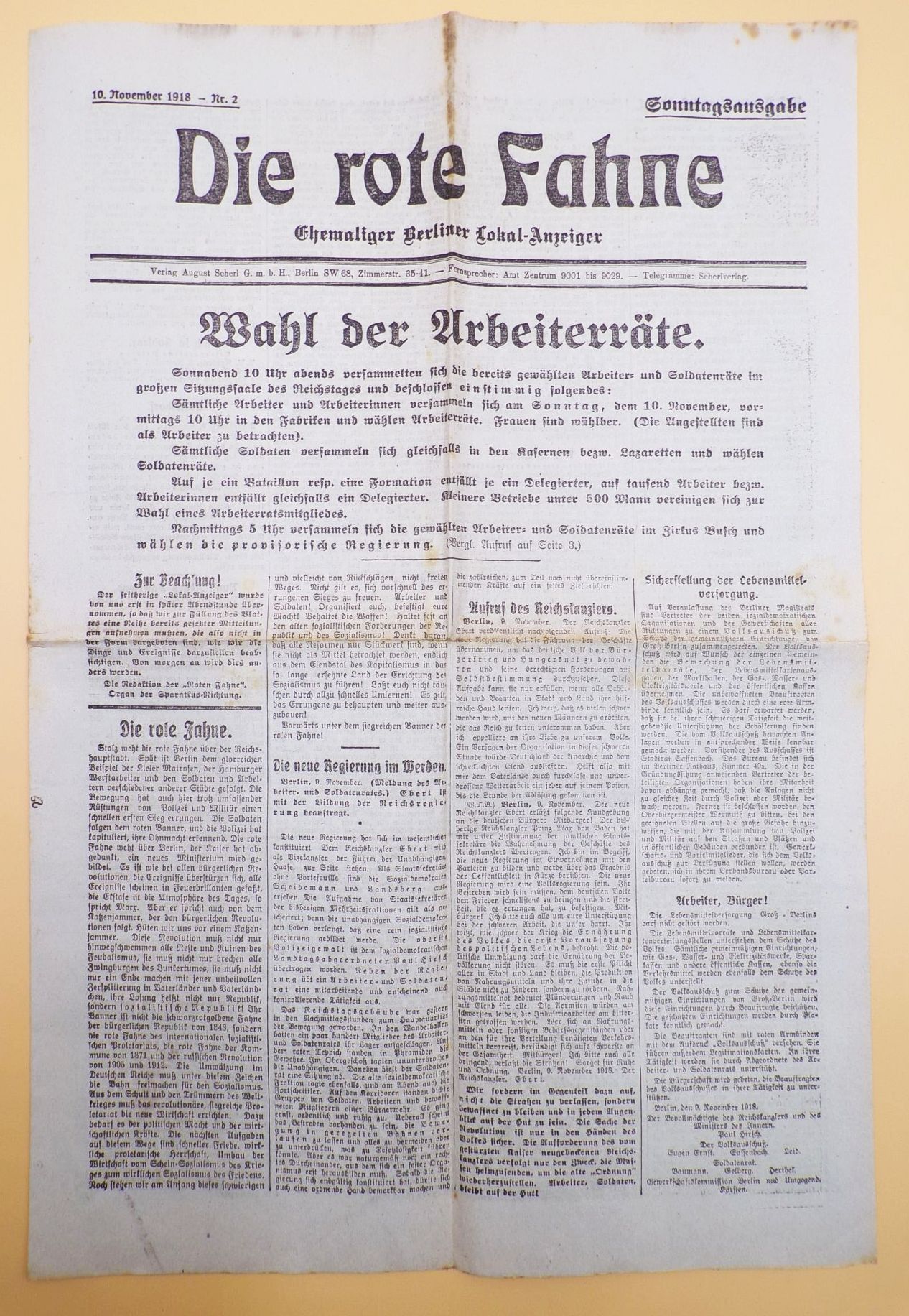 Die Rote Fahne 1918 Berlin Nummer 2 Wahl der Arbeiterräte 