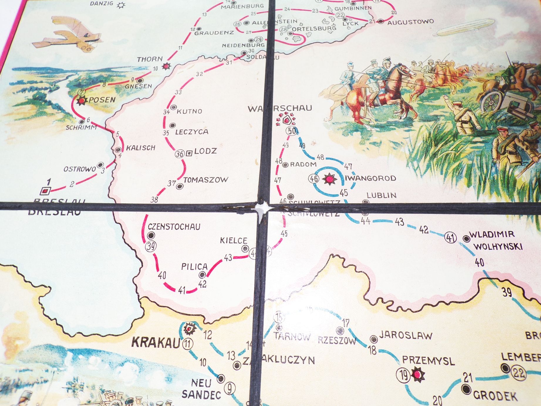 Spielbrett um 1910 Flugreise Budapest nach Breslau Zeppelin Militär selten 