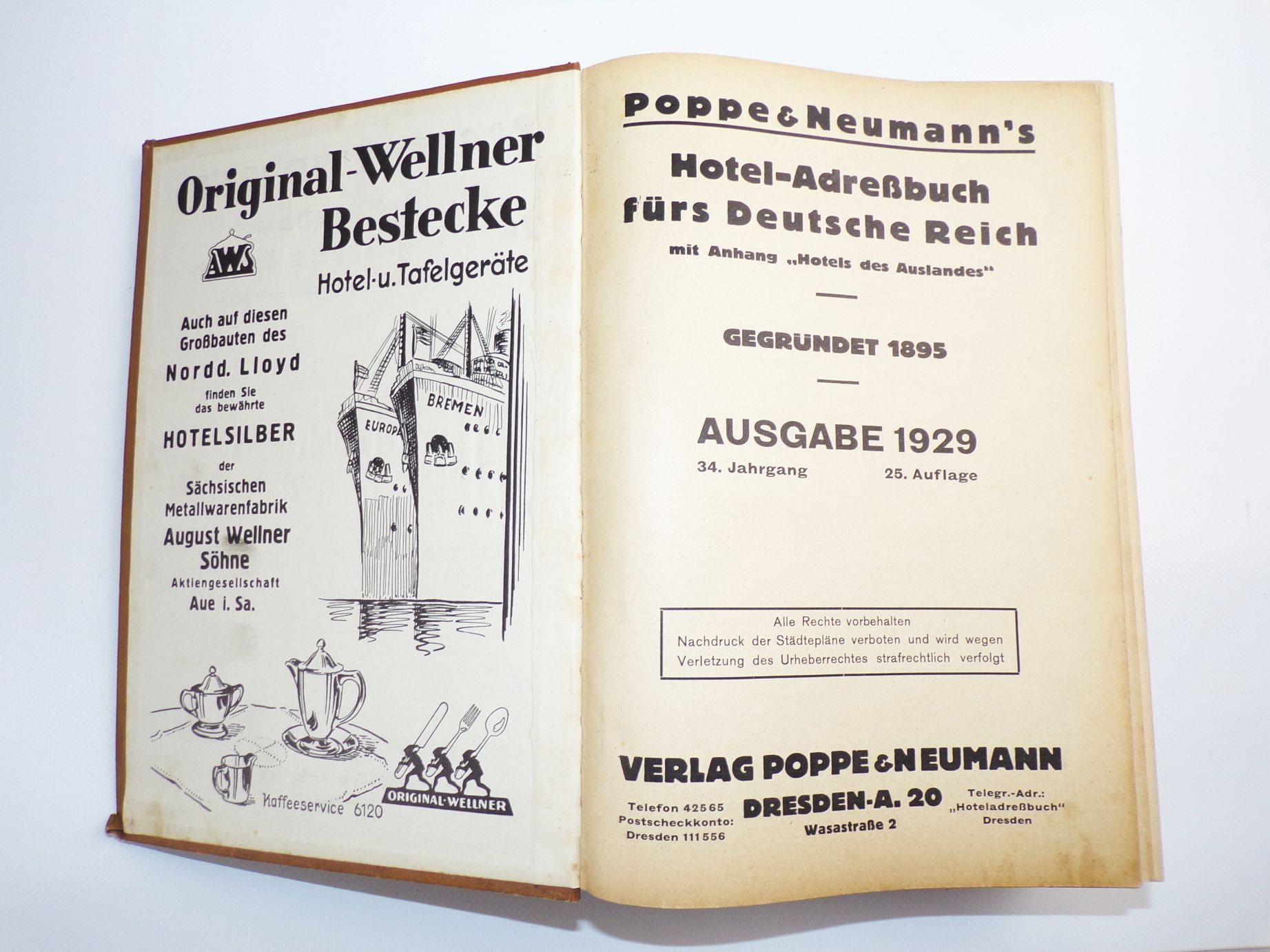 Hotel Adressbuch fürs deutsche Reich 1929 Poppe u Neumann