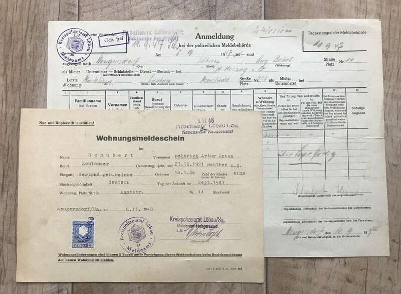 Dokument Anmeldung Wohnungsmeldeschein 1947 Kreispolizeiamt Löbau
