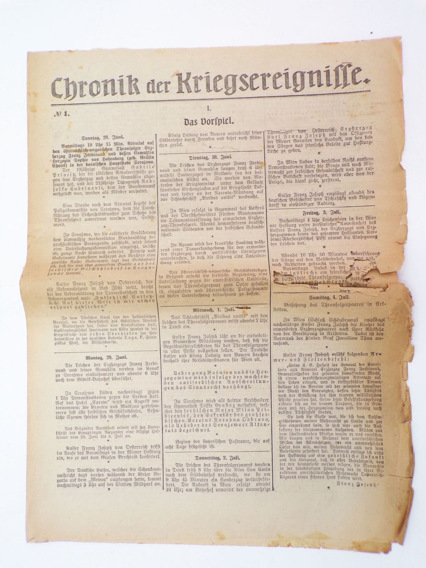 Chronik der Kriegsereignisse No 1 bos 38 Zeitung 1 Weltkrieg 