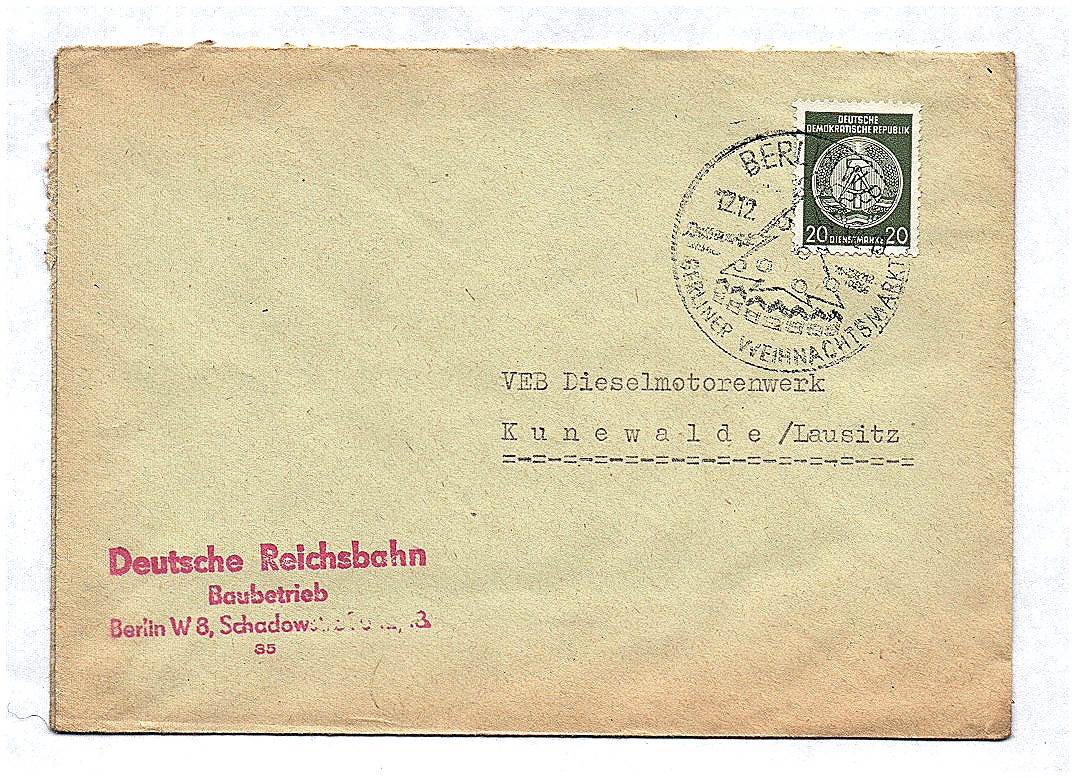 Brief Deutsche Reichsbahn Baubetrieb Berlin an VEB Dieselmotorenwerk Cunewalde ca 1956