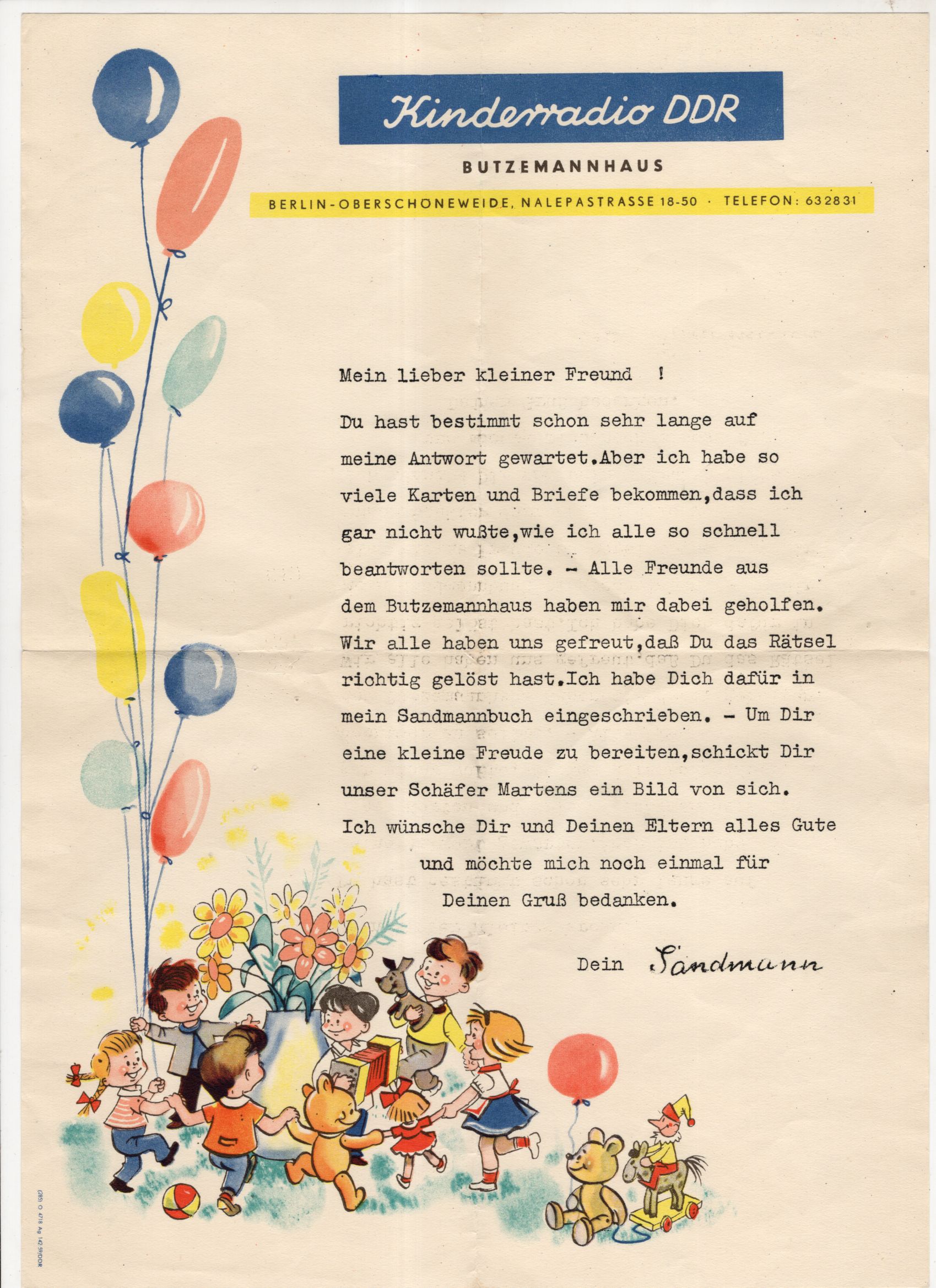 Brief 1963 Butzemannhaus Kinderradio DDR mit Inhalt Brief 1963 Butzemannhaus Kinderradio DDR mit Inhalt